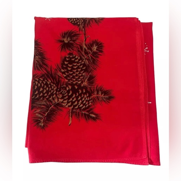 Other - MCM Red Tablecloth By California Hand Prints Pinecone Silver Snowflakes 64x52.5”